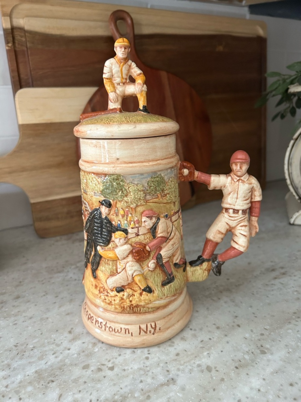 Collectors Stein Hand painted Coopertown Ny Baseball 1991 Tina Thomas
